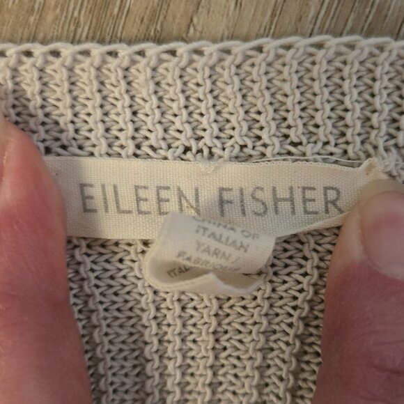 Eileen Fisher Poncho Sweater Women's Size Large Gray Tan Asymetrical Sleeveless - Picture 3 of 11